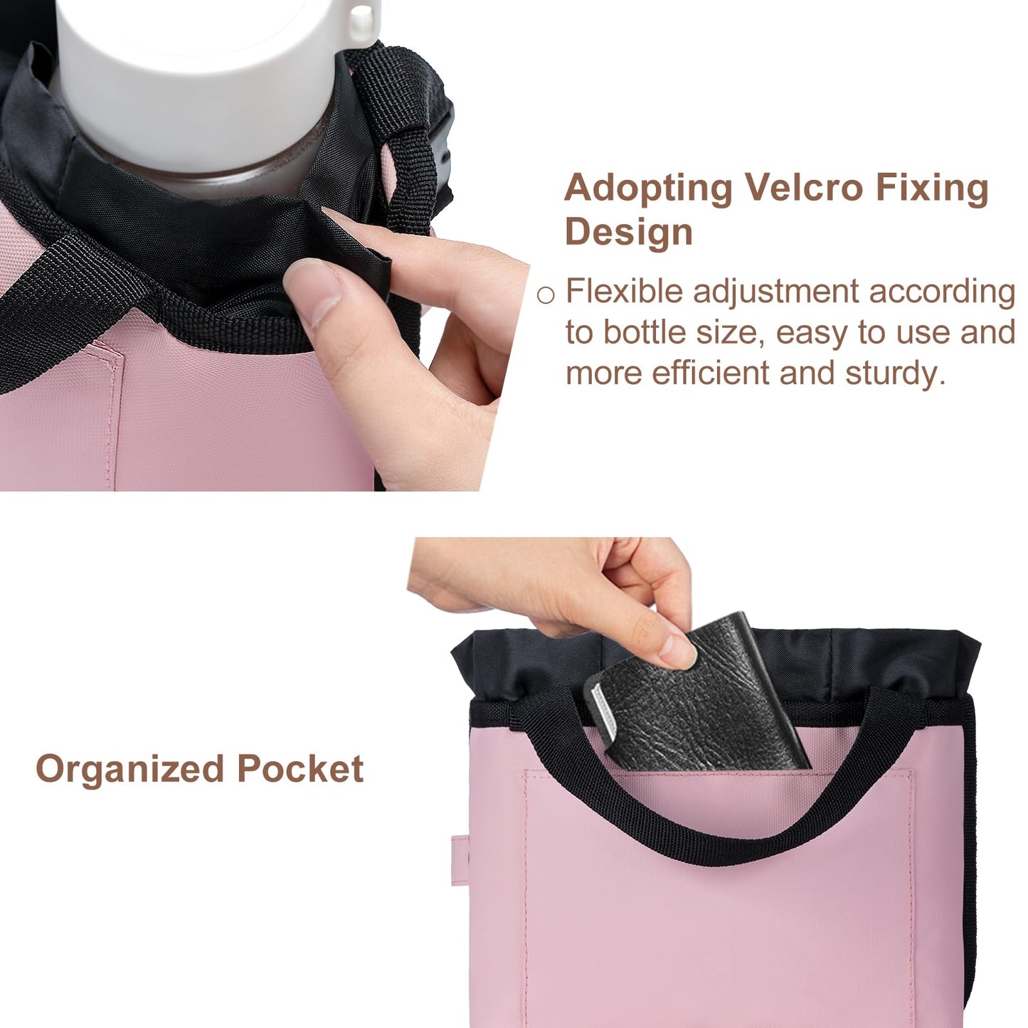 WIROTA Luggage Cup Holder - Multifunctional Travel Caddy - Fits Suitcase Handles, Also, as a Stroller & Automotive Cup Holder - Pink
