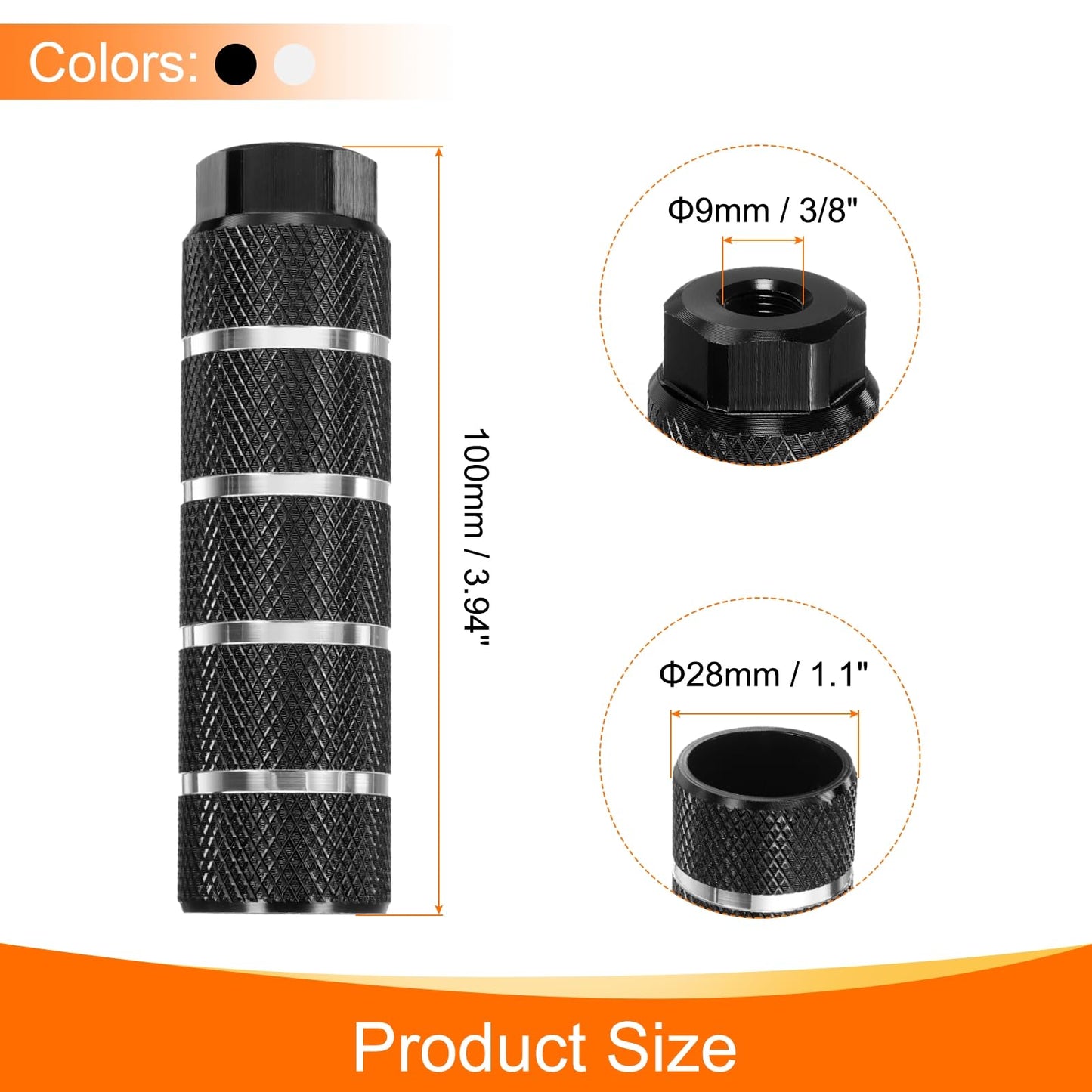 HARFINGTON 2 Pairs Bike Pegs Aluminum Alloy Rear Stunt Pegs Anti-Skid Stripe Back Seat Stands Fit 3/8" Axles for Mountain Bike, Black & Silver