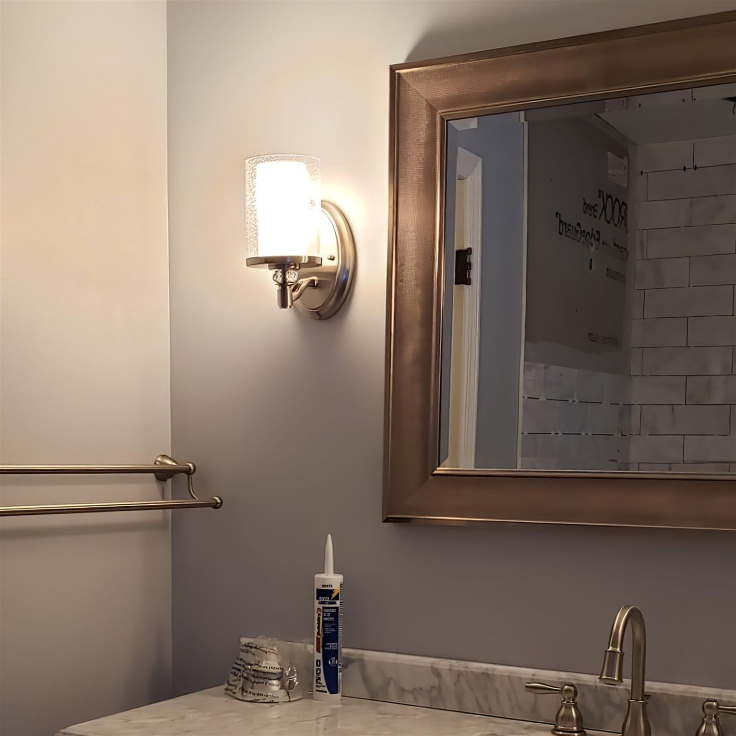 Kira Home Victoria 10" Transitional Wall Sconce, Frosted Glass Inner Shade + Clear Seeded Glass Outer Shade, Brushed Nickel Finish