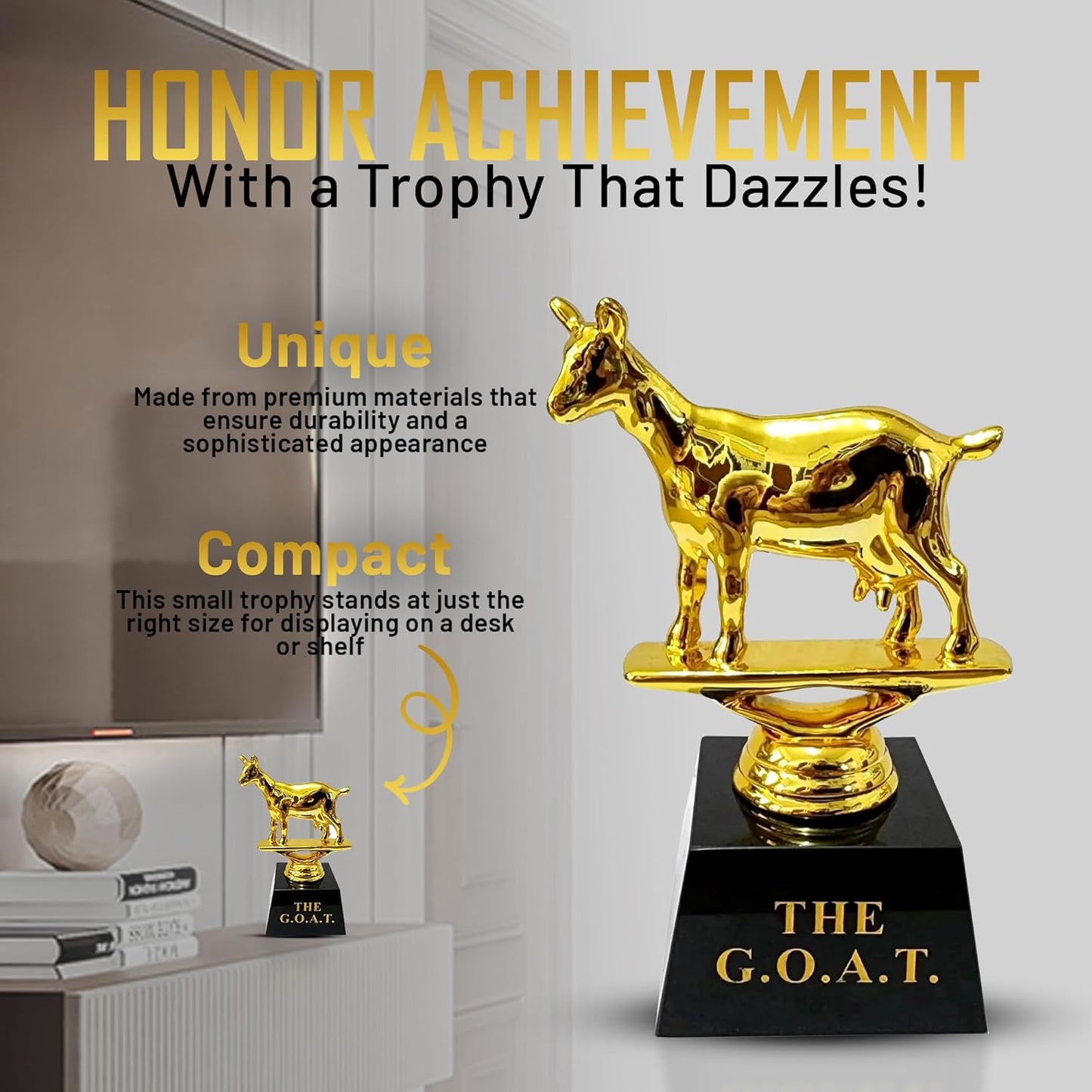Vaulted Skulls & Co Goat Trophy | Greatest of All Time Trophy (G.O.A.T) | G.O.A.T Trophy | Sports Team Trophies | Funny Office Trophy | Gold/Black