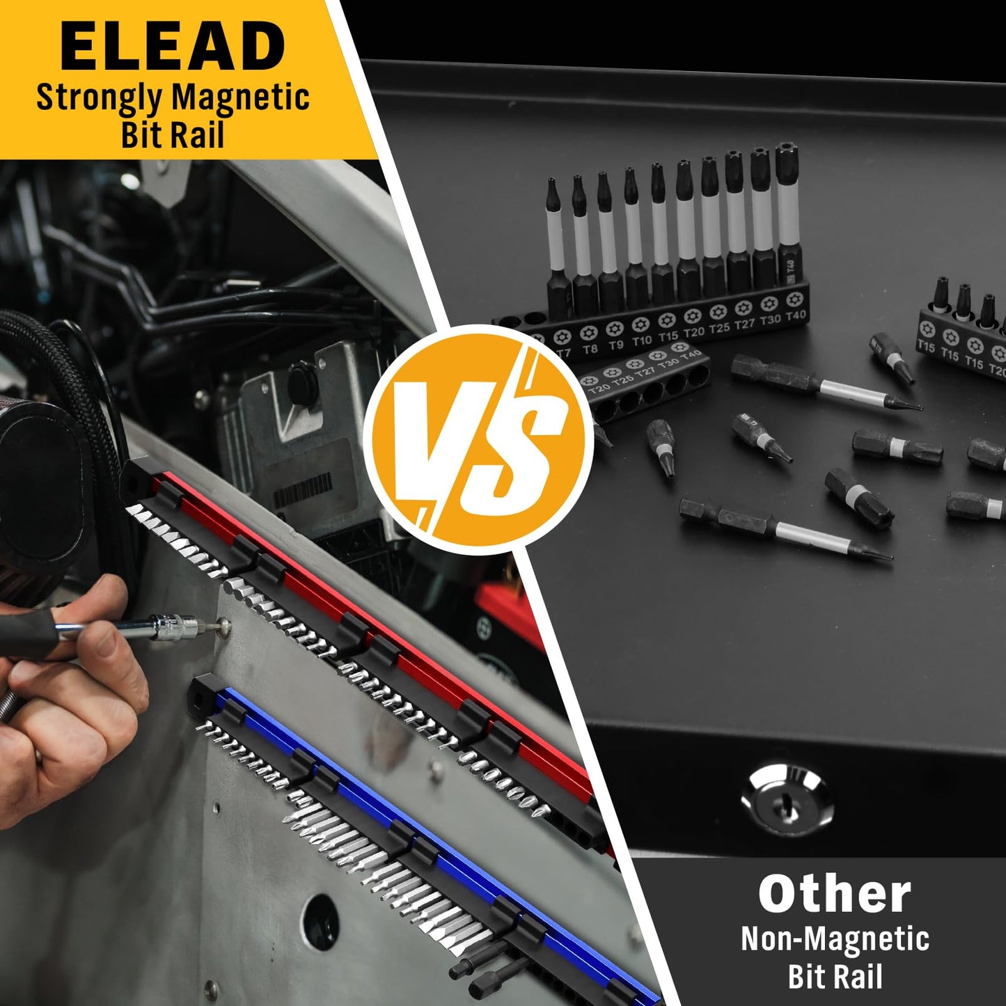 ELEAD 2PCS Magnetic Slidable Drill Bit Holder, 80 Holes Bit Storage with Strong Magnetic Rail, Screwdriver Drill Bit Organizer for Your Specialty(Bits Not Included)