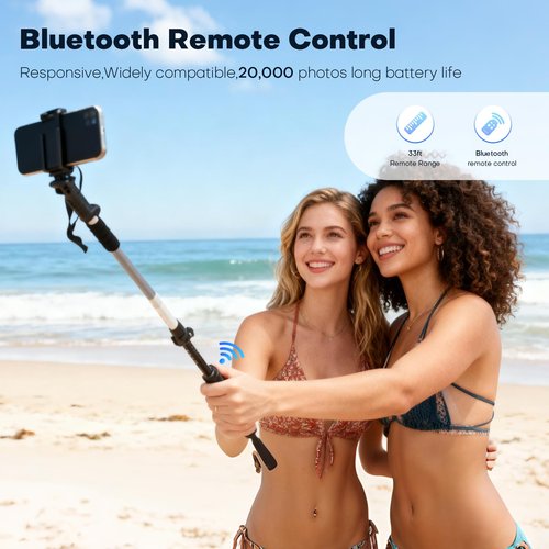 EpochCreate Trekking Pole as Selfie Stick-Hiking Sticks for All Terrain for Women&Men with Detachable Phone & GoPro Mount,10m Remote Control,Adjustable Lightweight 7075 Aluminum Outdoor(White)