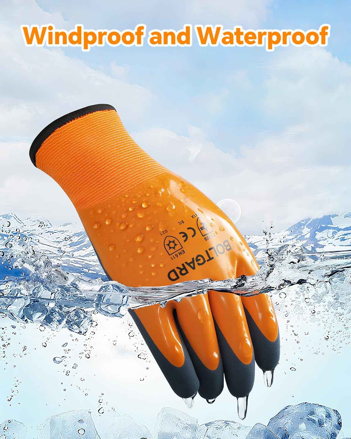 BOLTGARD 2 Pairs Waterproof Work Gloves for Men & Women, Winter Cold Weather Gloves with Thermal Liner - Safety Work Gloves for Freezer, Fishing, Gardening, Yard Work & Snow Cleaning, Non-Slip Grip