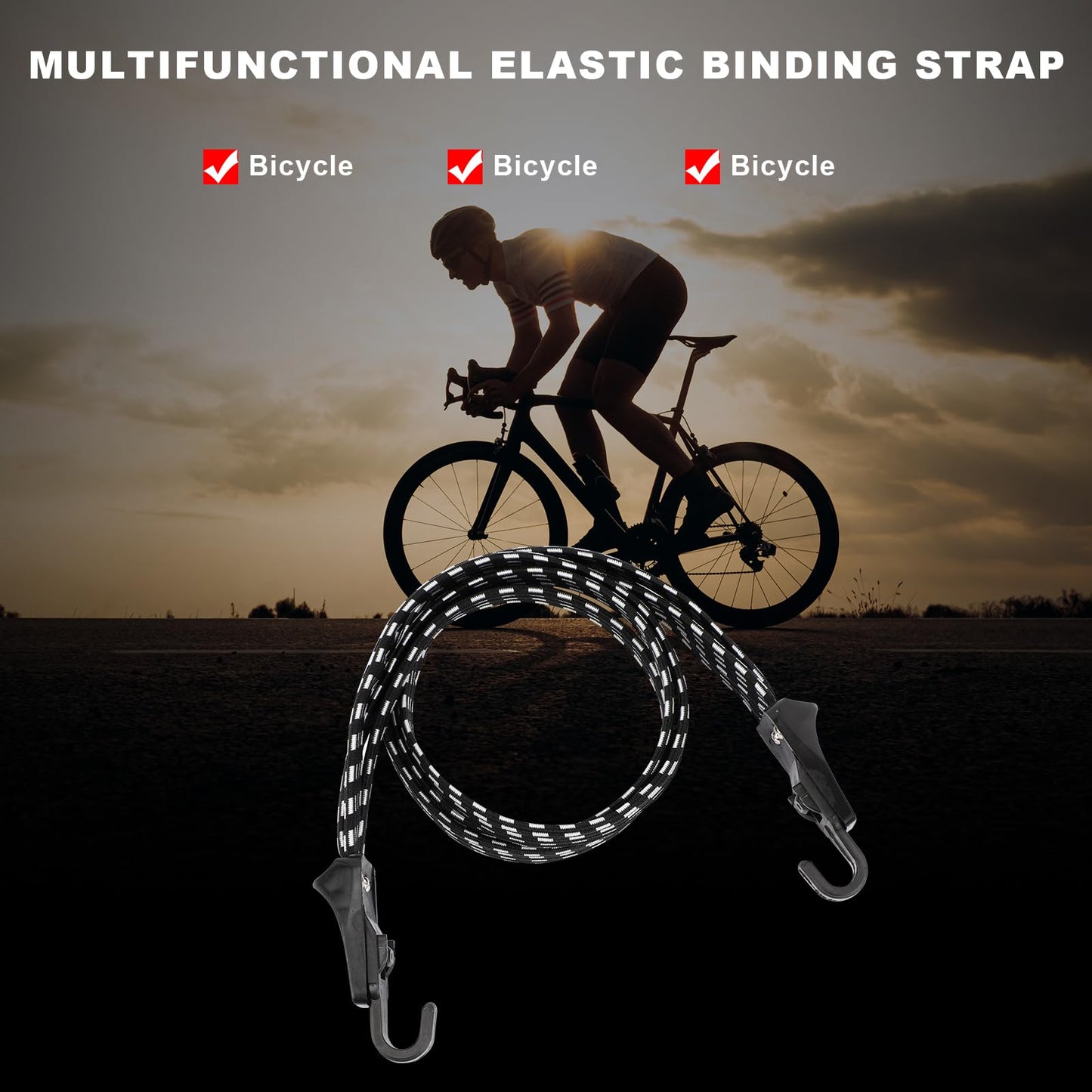 Oumers 3Pcs Elastic Bike Strap, Adjustable Bicycle Bungee Cords with Hooks Wear-Resistant and Tensile Resistant Bike Luggage Straps Strong and Sturdy Bicycle Luggage Rope
