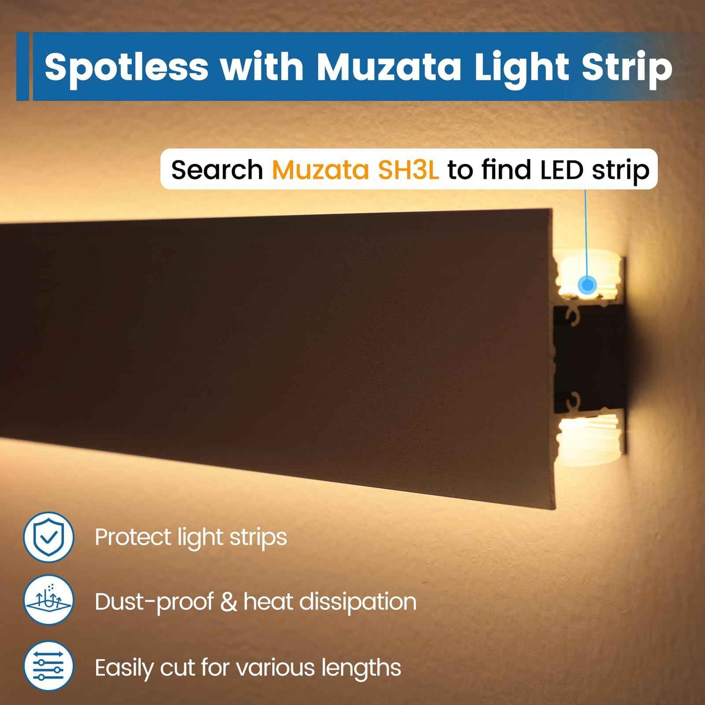 Muzata 5Pack 3.3FT/1M Wall Mount LED Channel U Shape LED Strip Diffuser Channel Silver Aluminum with Milky White Cover U124 WW 1M