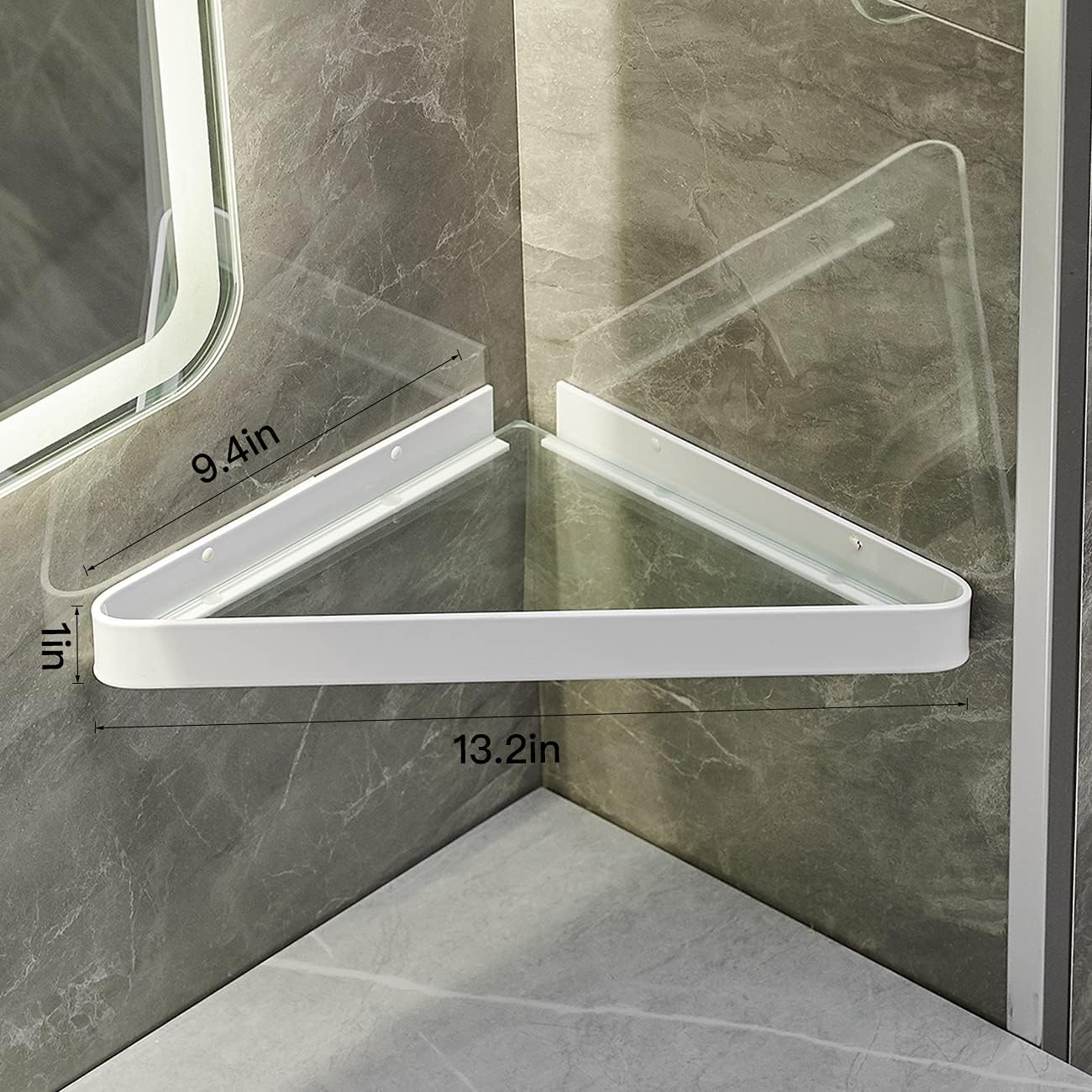 Wall Mounted Glass Bathroom Shelves - 2-Tier Floating Organizer in Black