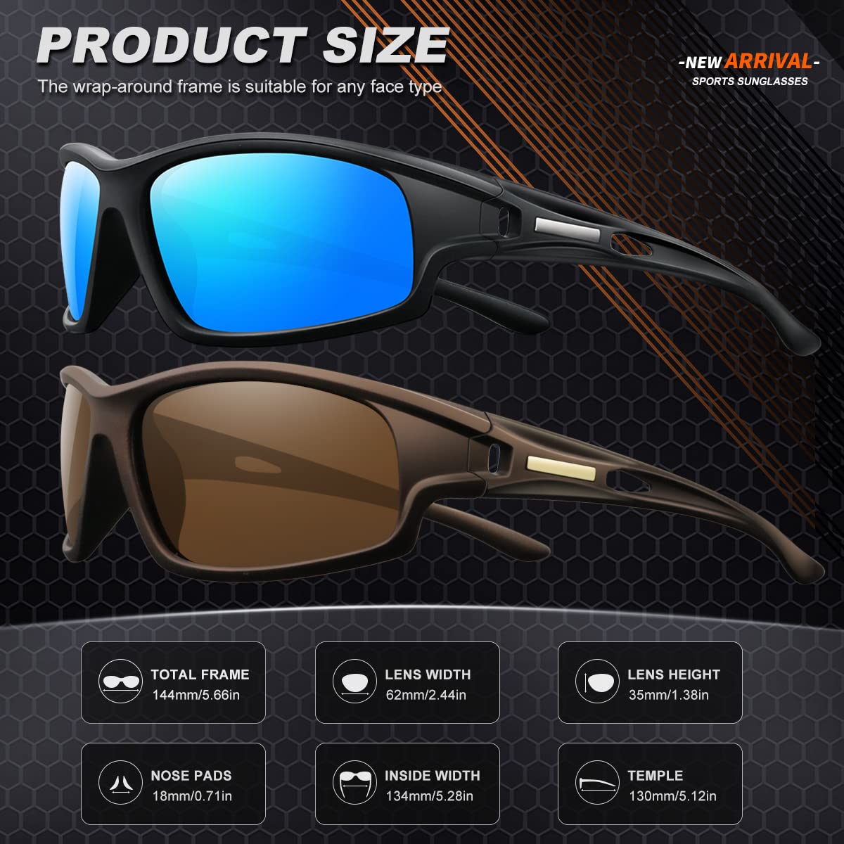AWGSEE Polarized Sports Sunglasses for Men 100% UV Protection Wrap Around Unbreakable Sun Glasses for Fishing Driving