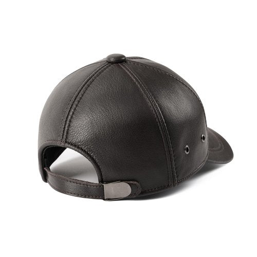 FEINION Men's Leather Hat Adjustable Genuine Leather Baseball Cap (Dark Brown)