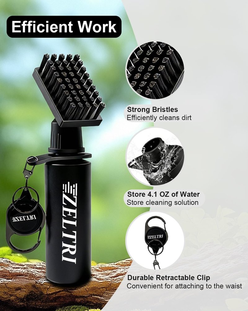 Zeltri Golf Club Brush Cleaner with Retainer Clip and 8.0 x 8.0 in Golf Towel - Holds 4 Oz Water Durable Nylon Bristles for Easy Cleaning Essentials Golf Accessories (1PCS Golf Brush+1PCS Golf Towel)
