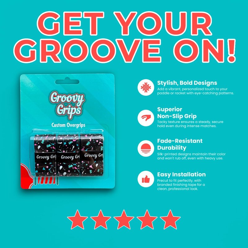 Groovy Grips Pickleball Paddle Grip Tape - Stylish Tennis Overgrips, Non-Slip & Precut Racket Grip for Pickleball, Tennis, Badminton (Galaxy Splash, 3 Grips)