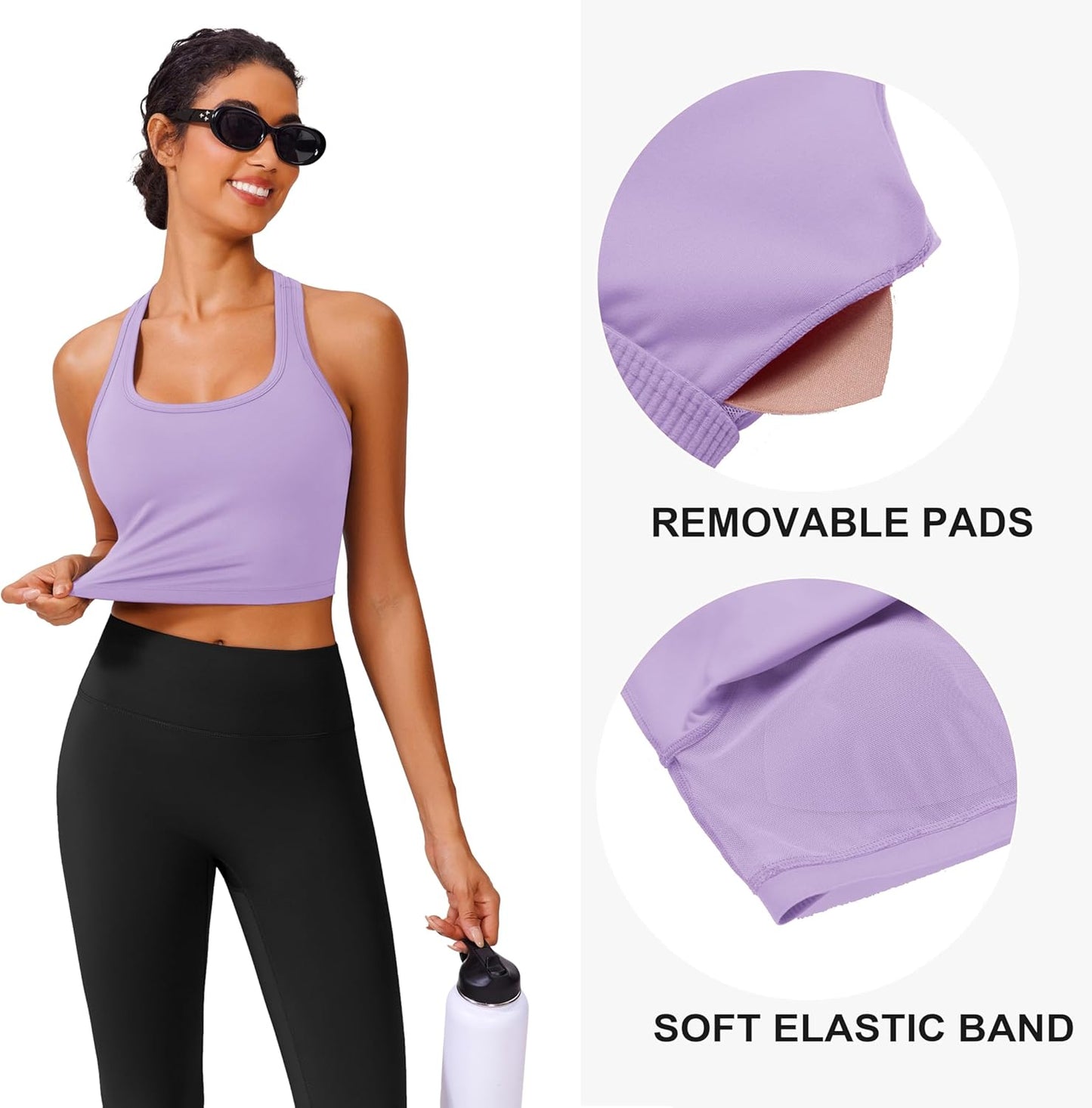PINSPARK Longline Sports Bra | Padded Racerback Yoga Top for Women - Comfortable Workout Wear