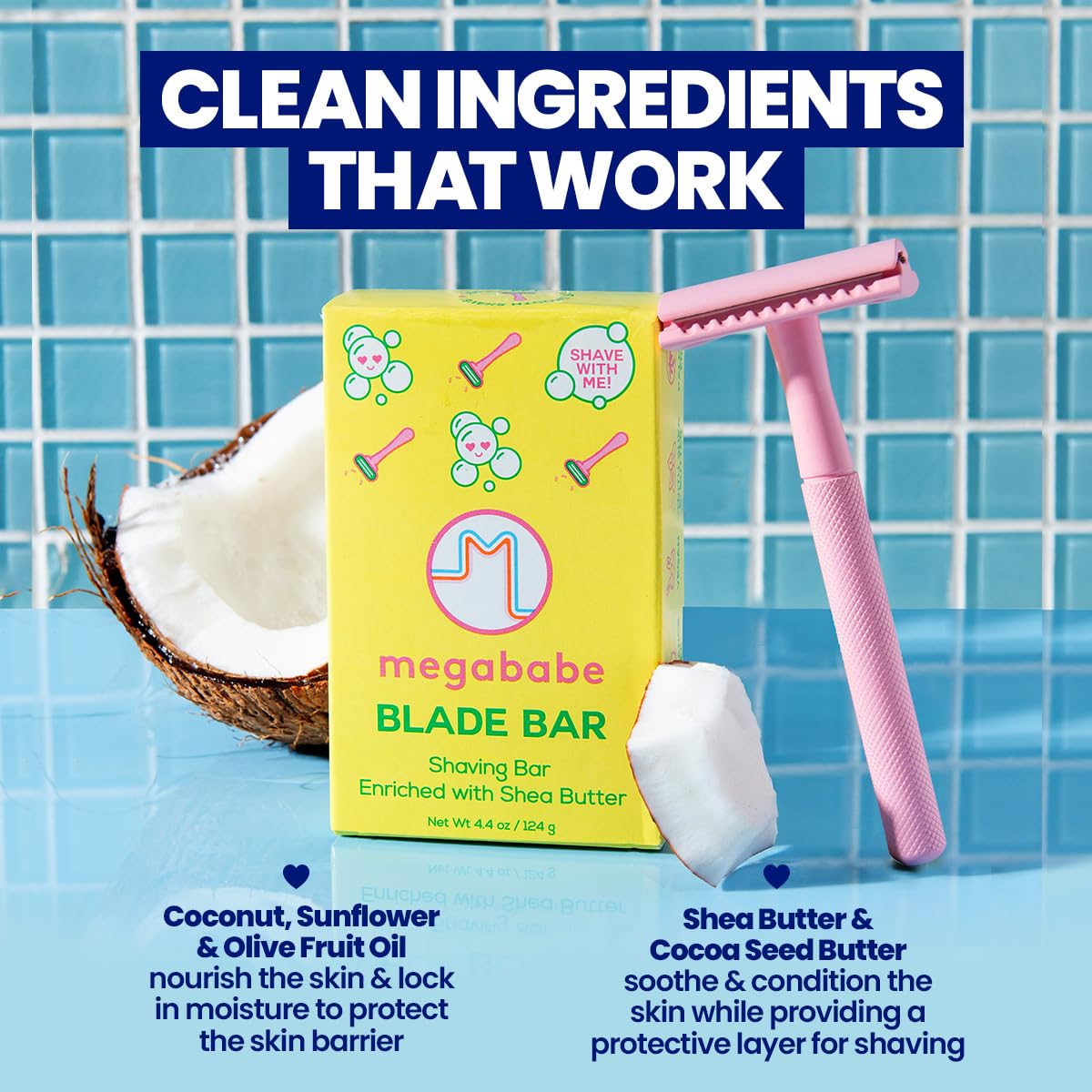 Megababe Blade Bar - Hydrating Shaving Bar with Shea Butter for All Skin Types | 4.4 oz