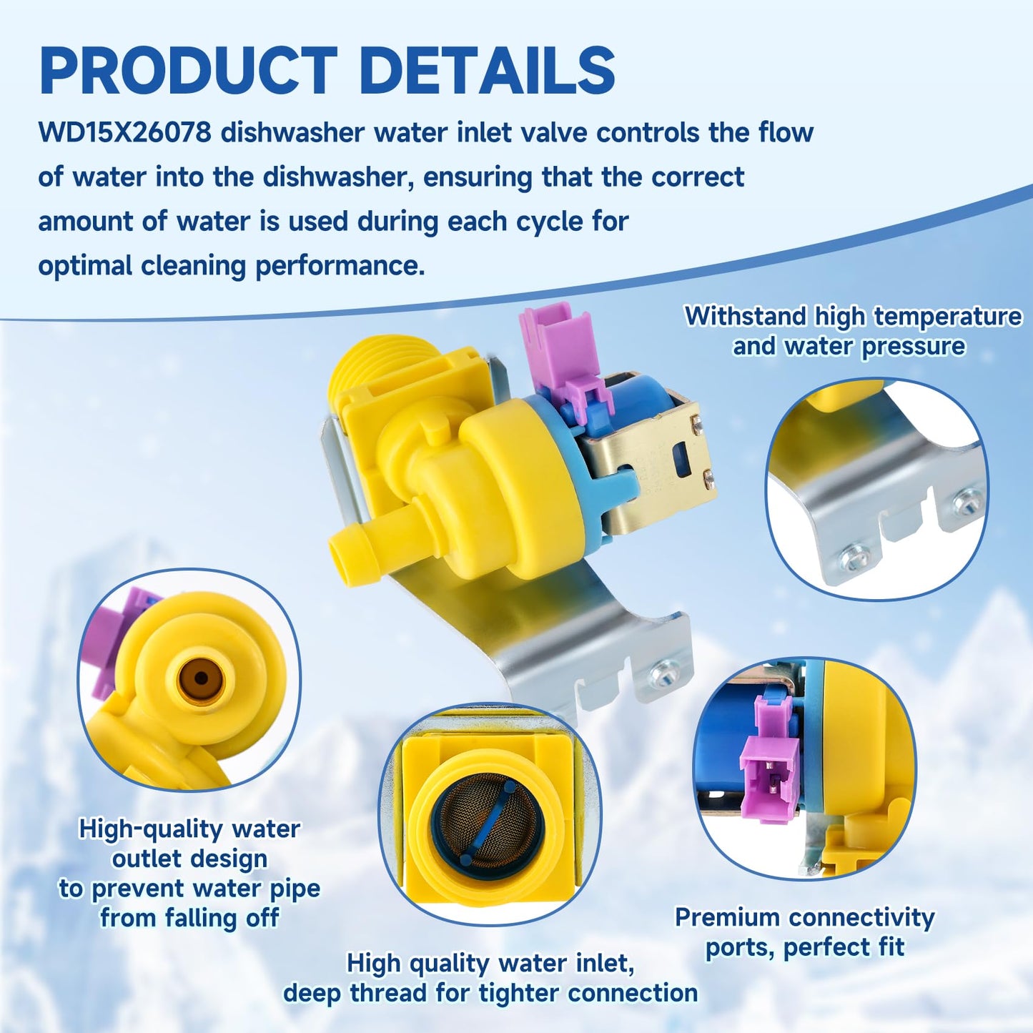 WD15X26078 Dishwasher Water Inlet Valve Compatible with GE Water Valve GDF510PGM4BB GDP665SYN2FS GDT635HSM4SS, Dishwasher Replacement Parts 4959029 PS16217027 AP6986683 EAP16217027 PD00064270