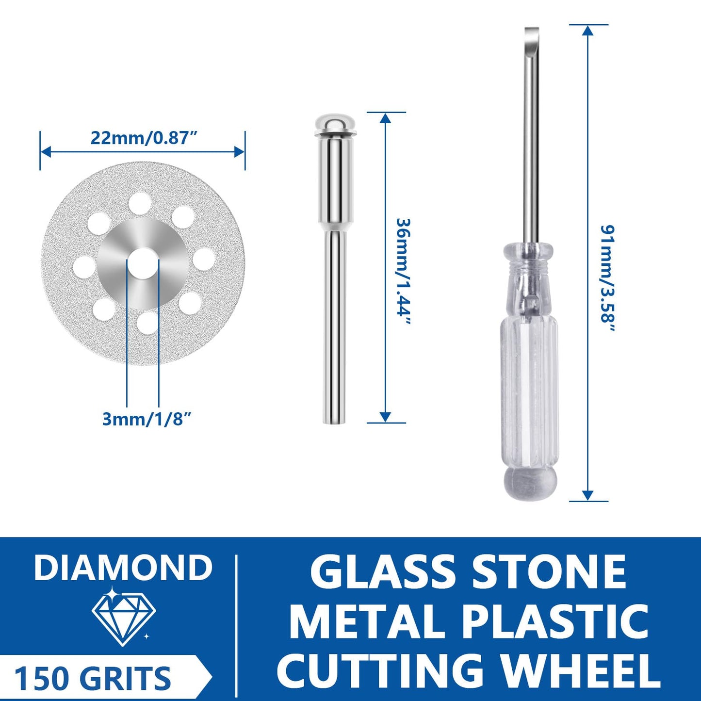 20pcs 545 Diamond Cutting Wheel Cut Off Discs Coated (22mm) for Dremel Rotary Tool with 402 Mandrel (3mm) 4pcs and Screwdriver for Cutting Glass, Stone, Ceramic, Marble, Tile, Plastic