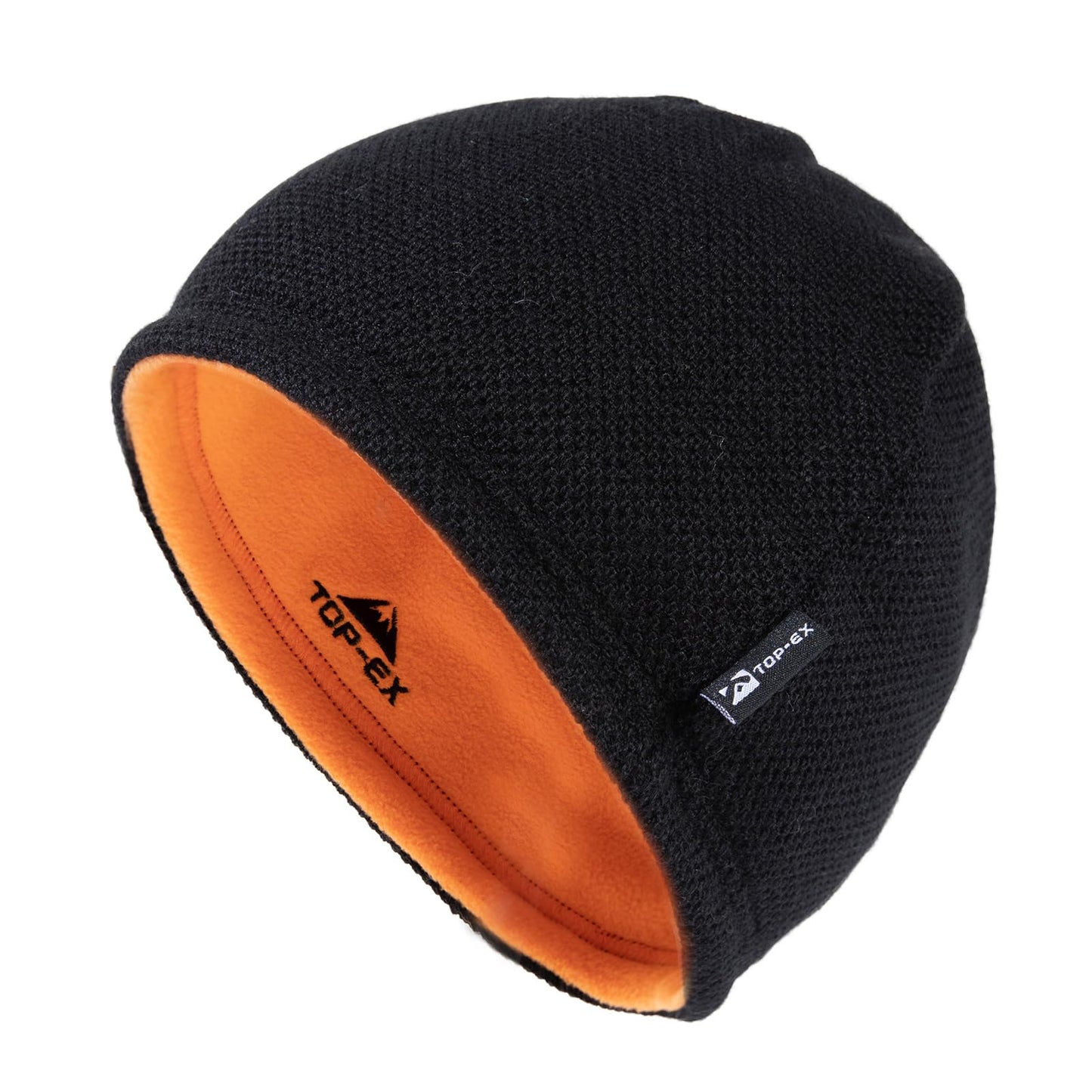 TOP-EX Reversible Wool Beanie Hat for Men Winter Outdoor Work Ski Running Warm Knit Skull Cap Fleece Lined Windproof Watch Cap Gift for Dad Christmas Black M/L