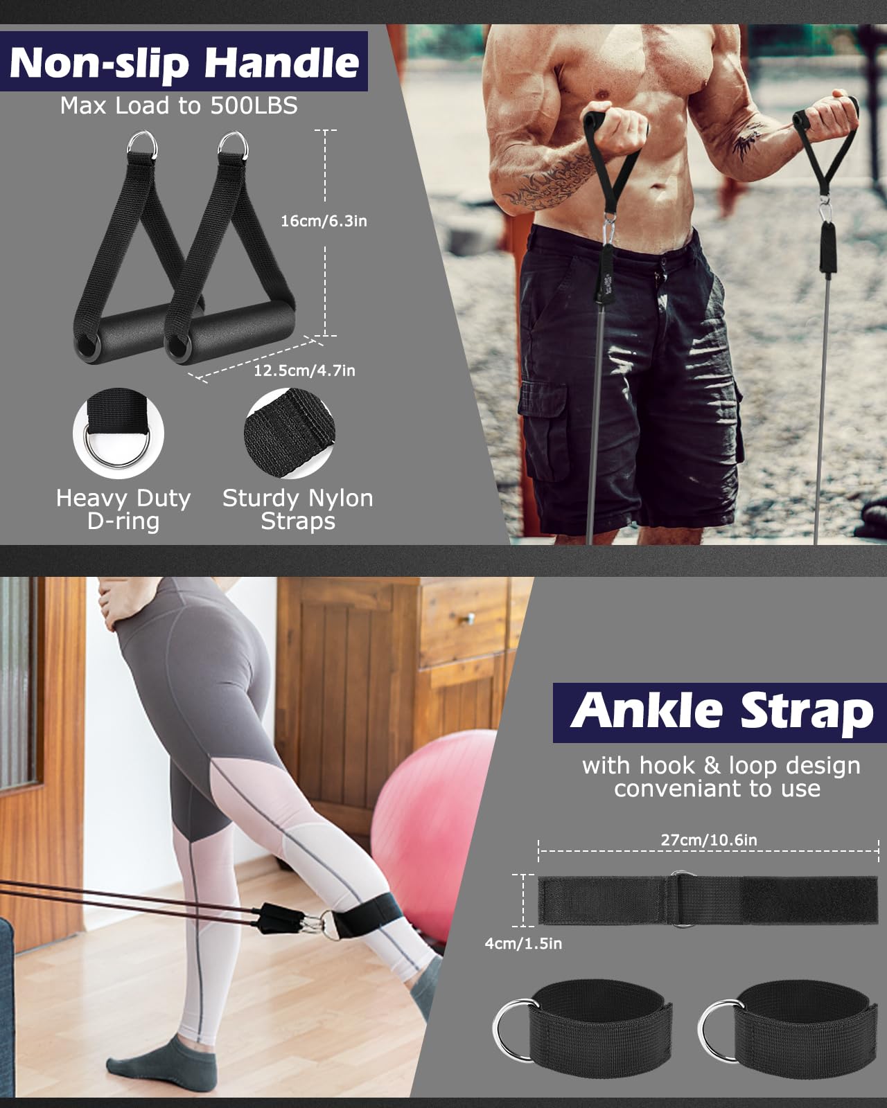 Zacro Resistance Bands for Working Out, 270 lbs Heavy Resistance Bands with Handles, Exercise Bands with Door Anchor, Ankle Straps, for Heavy Resistance Training, Shape Body, Yoga, Home Workout