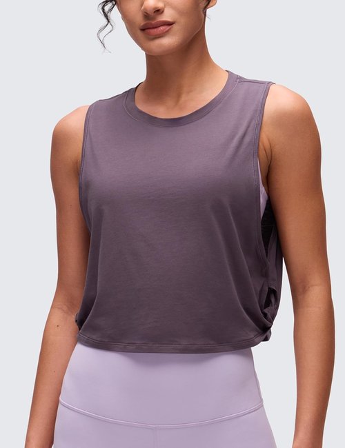 CRZ YOGA Pima Cotton Tank Tops for Women - Loose Sleeveless Workout Shirts | Athletic Gym Crop