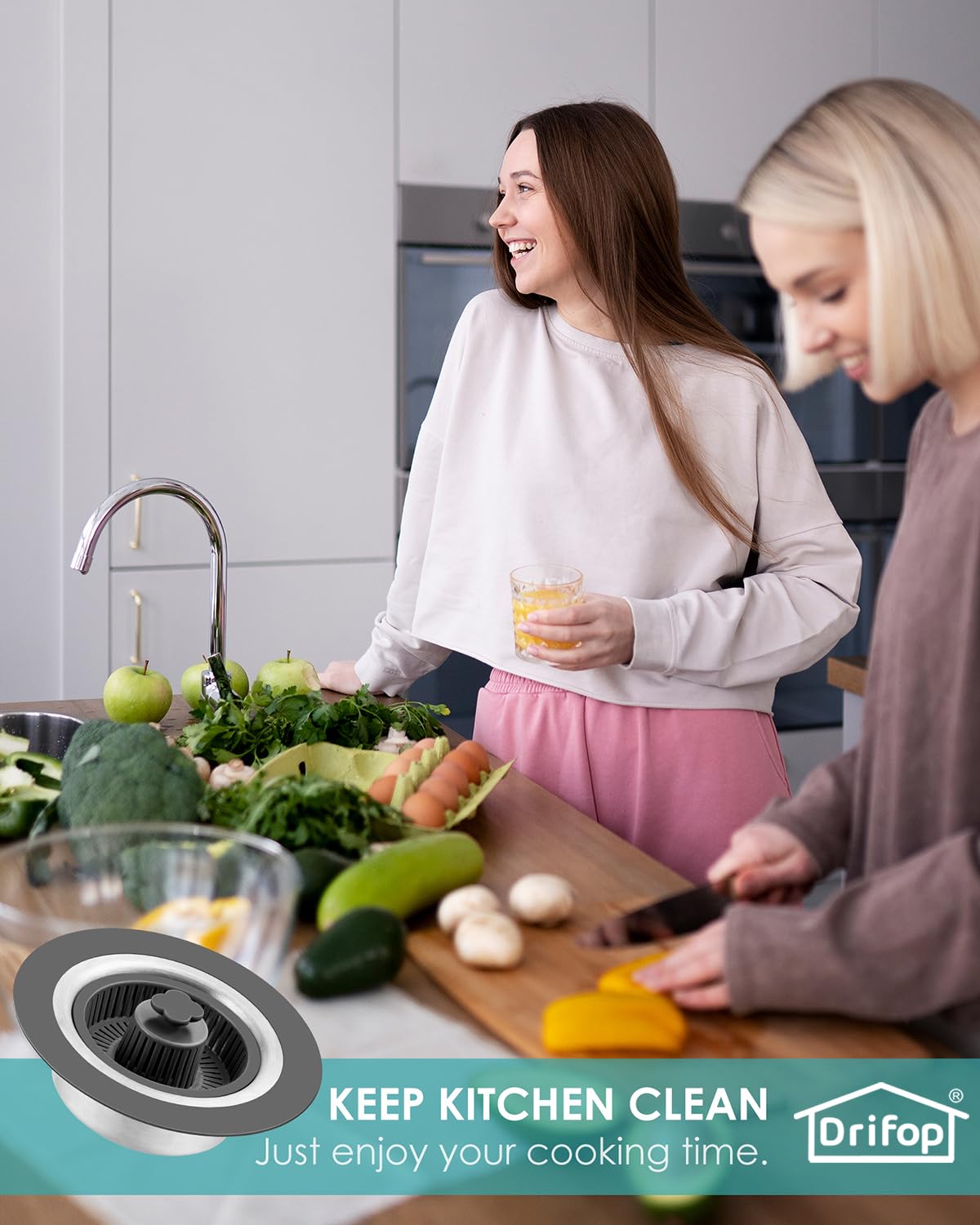 Drifop 3 in 1 Kitchen Sink Stopper and Strainer Combo, Pop Up Stainless Steel Kitchen Drain Strainer, Anti-Clogging Sink Strainer Basket with Handle for Standard 3-1/2 inch Drain, 1Pack