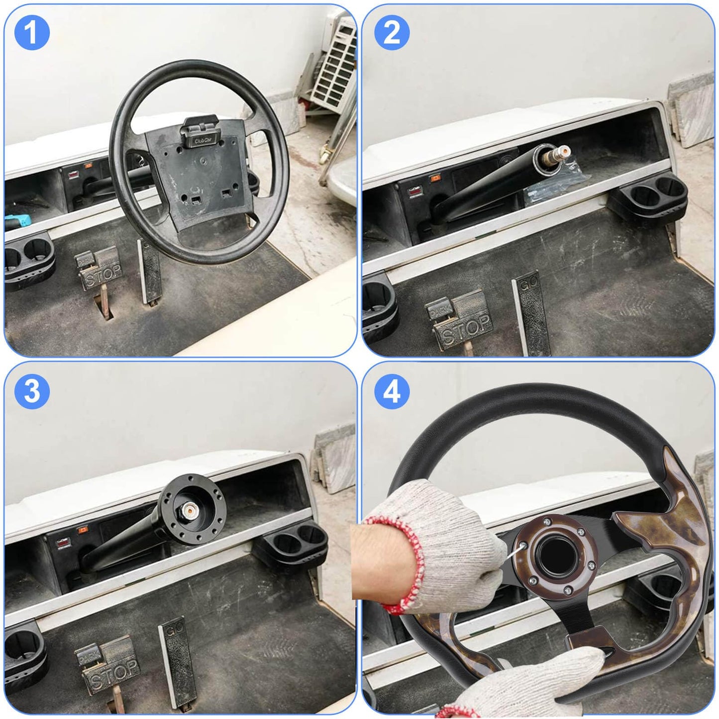 Golf Cart Steering Wheel, Fit EZGO TXT RXV, Club Car DS Precedent Tempo, Yamaha G2-G29 Most Golf Cart, Universal Golf steering Wheel, Ergonomic Design, D Shape Design