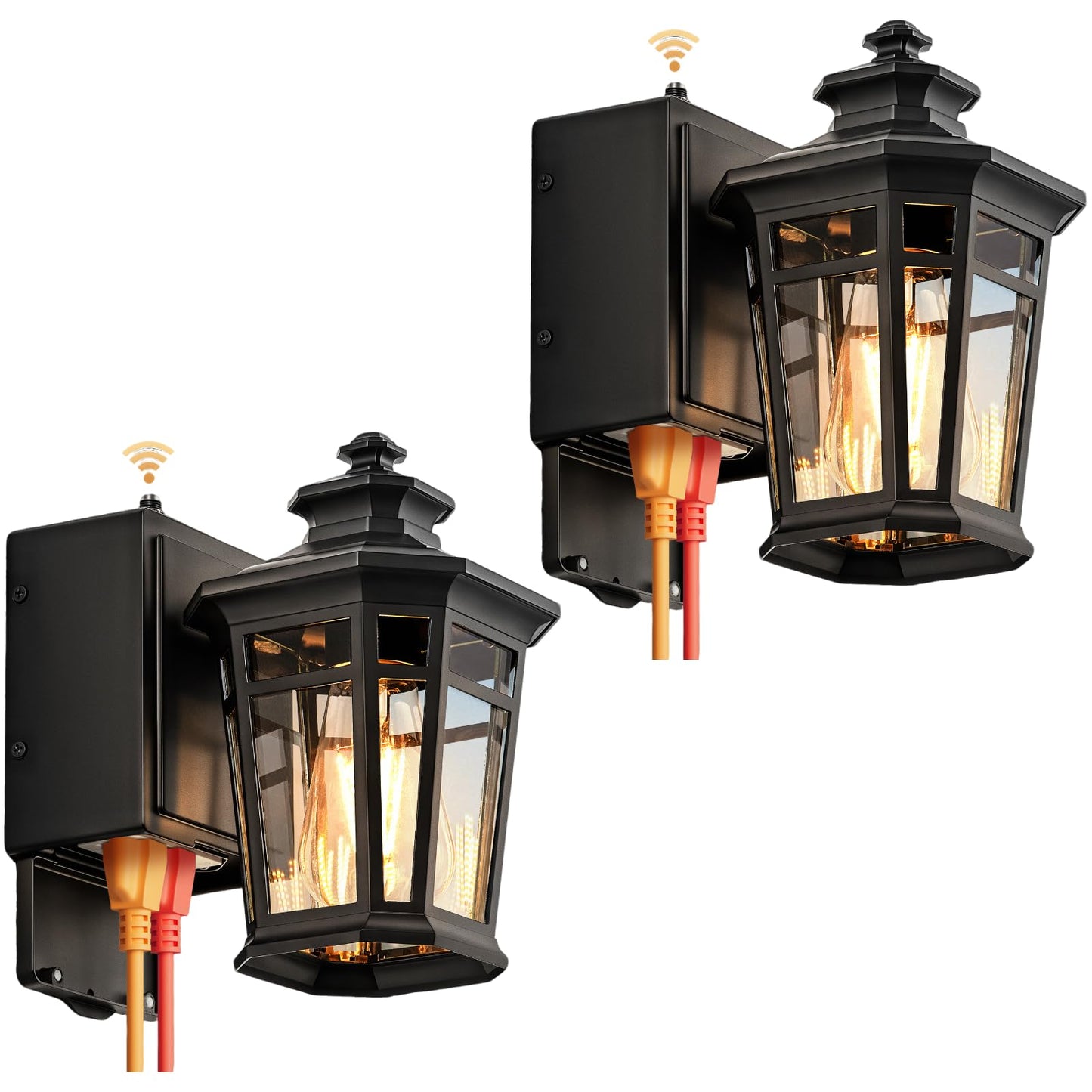 Gleamz Porch Lights with Outlet, Black 2-Pack Dusk to Dawn Outdoor Lighting with GFCI Outlet, 9in H Exterior Light Fixtures Waterproof Anti-Rust, Outside Lights for House,Front Door,Garage,Backyard