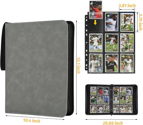 GERMUN 9 Pocket Card Binder - Premium Zip Trading Card Album for MTG, TCG & Sports Cards | Grey