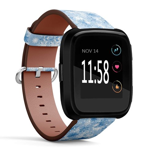 Compatible with Fitbit Versa/Versa 2 / Versa LITE - Quick Release Leather Wristband Bracelet Replacement Accessory Band - Snowflakes Winter Christmas