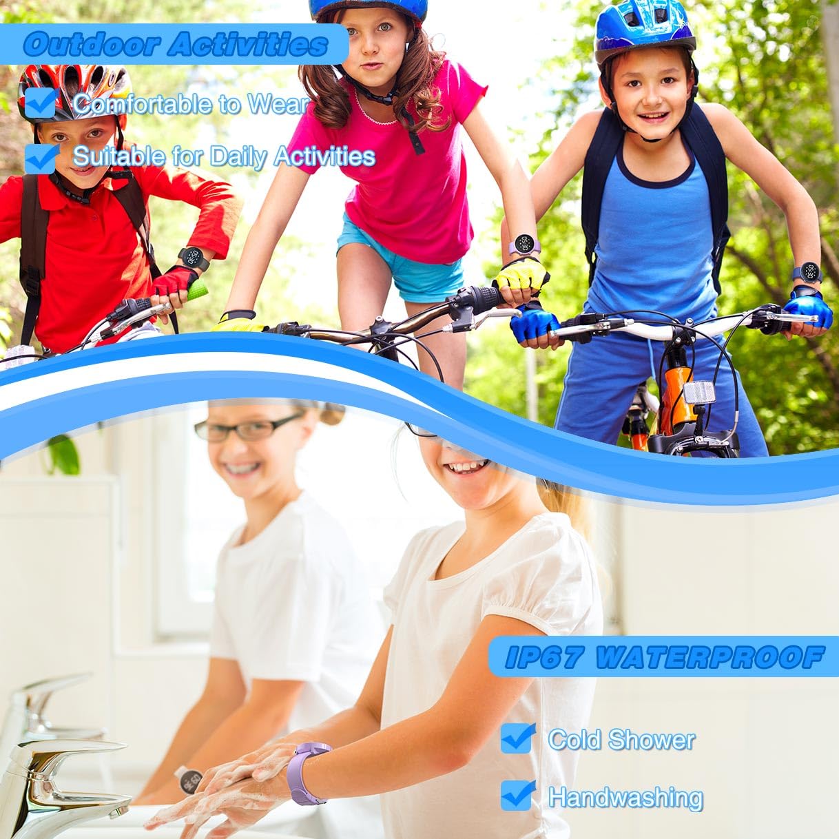 Focwony Kids Fitness Tracker Watch, Digital Steps Counter, Boys Girls Waterproof Wristwatch with Step Counting/Distance/Calories/Stopwatch/Alarm Clock, Great Xmas Gift for Children (Black)