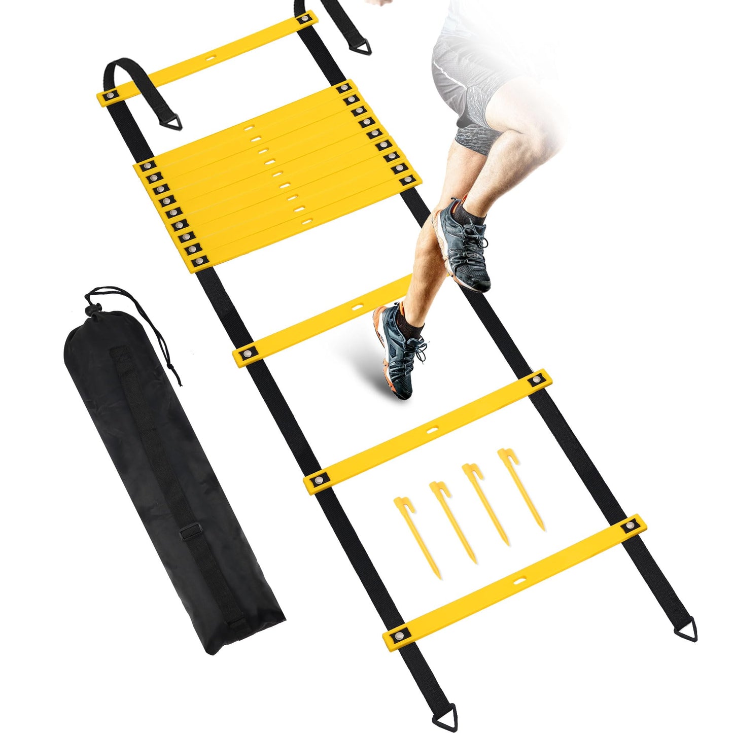 Camkinger 20ft 12-Rung Agility Ladder, No-Tangle Speed Training for Soccer