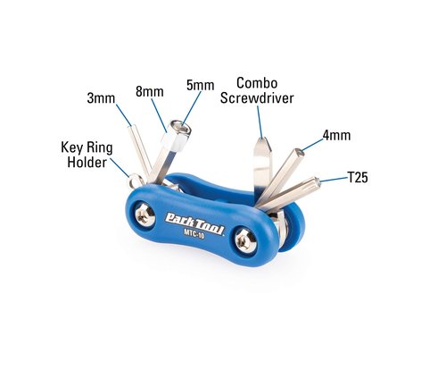 Park Tool MTC-10 Bicycle Multi-Tool with 3, 4, 5 & 8mm Hex Wrenches, T25 & Screwdriver
