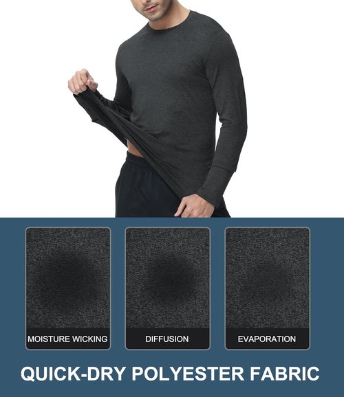 Kinglaman Long Sleeve Workout Shirts for Men - Dry Fit UPF 50+ UV Sun Protection | 6 Pack