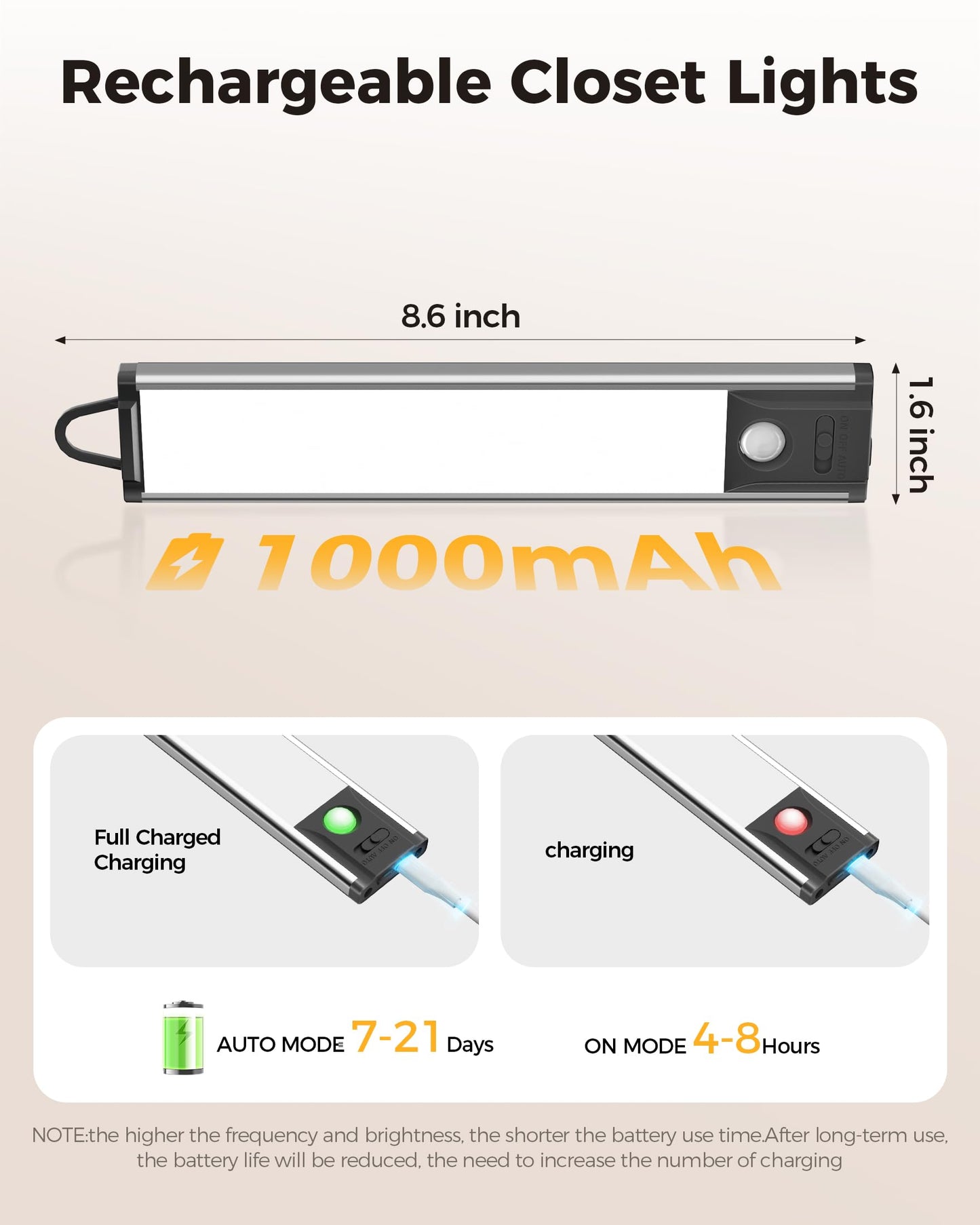 Under Cabinet Lighting 8inch Motion Sensor Light Indoor 1000mah Battery Operated Lights Closet Light Wireless Magnetic LED Lights Under Counter Lights for Kitchen Stair Bedroom woadrobe White 3pack