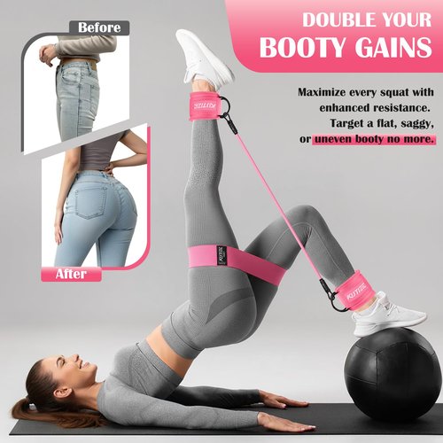 KUTIZE Ankle Resistance Bands with Cuffs & Fabric Resistance Bands Set - Legs & Glutes Workout Equipment for Women & Men, Home Gym Heavy Exercise Bands for Butt, Hip, Yoga, Strength Training, Pilates
