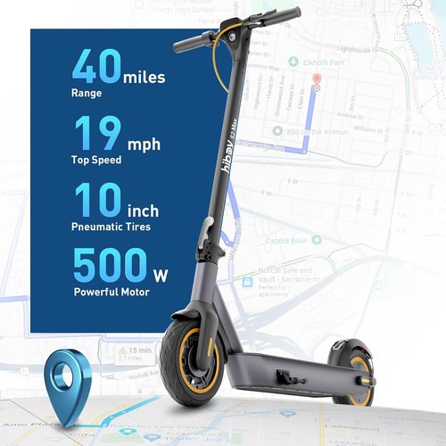 Hiboy S2 MAX Electric Scooter - Powerful 500W Motor, 10" Tires, 40.4 Miles Range, 19 MPH Speed