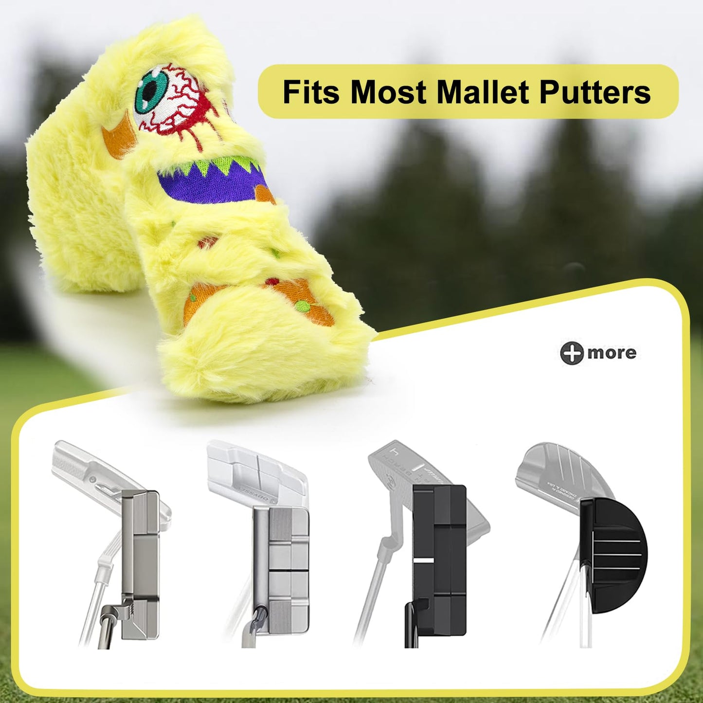 Golf Mallet Putter Headcover, Premium Leather Golf Club Protector - Mallet Putter Cover with Magnetic Closure for Most Brand Golf Blade Putter Cover (Plush Monster)