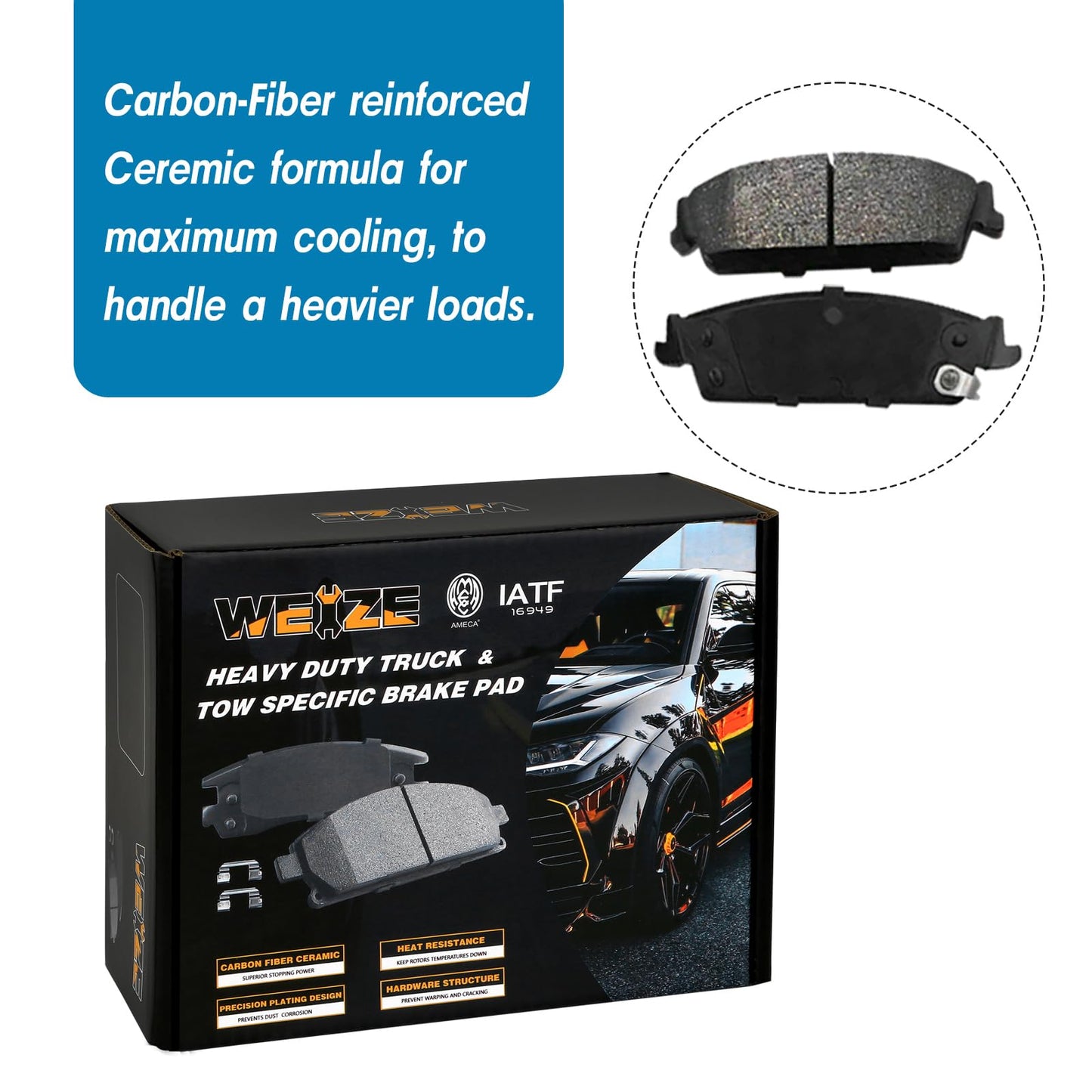 WEIZE Front and Rear Truck & Tow Brake Kit, Carbon Fiber Ceramic Brake Pads + Drilled Slotted Rotors, Fit for Chevy Silverado 1500 Suburban Tahoe GMC Sierra Yukon XL Cadillac Escalade 2007-2014