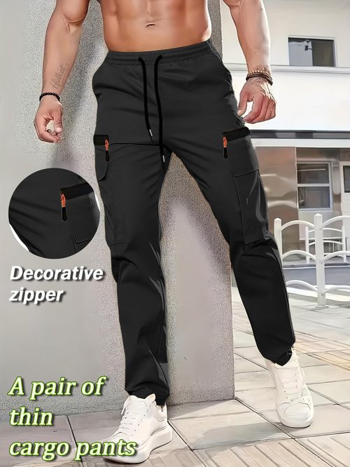 XYXYING Men's Lightweight Hiking Cargo Pants Outdoor Quick Dry Casual Travel Sweatpants Joggers Elastic Waist Multiple Pockets Black