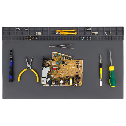 Extra Large Soldering Mat 23.7''x13.8'' Premium Silicone 932°F Heat Resistant Repair Mat Non-Slip Large Silicone Mat for Soldering Iron, Electronic, Phone, Laptop Repair (Grey)