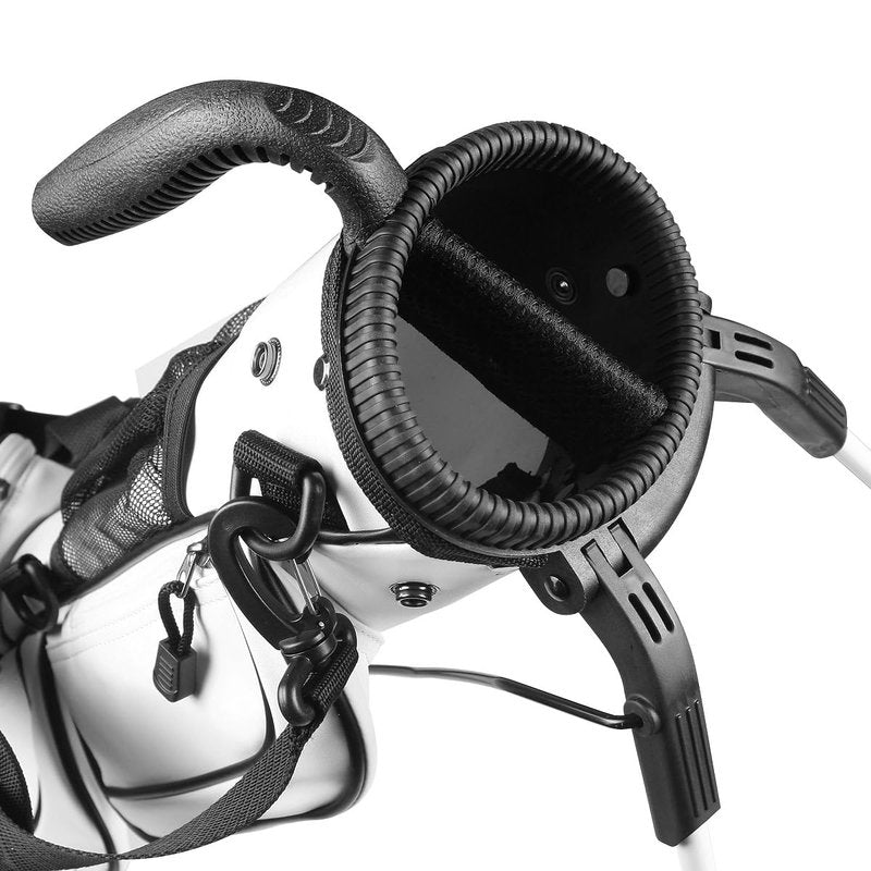 Orlimar Pitch 'N Putt Elite Synthetic Leather Sunday Golf Bag with Stand for Men & Women, White/Black, Small Lightweight Par 3, Driving Range Golf Bag for a Few Clubs Carry Handle Rain Hood Cover