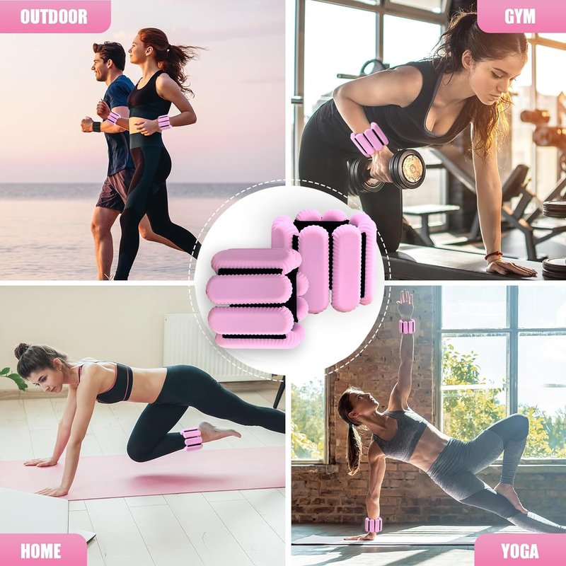 Pilates Wrist & Ankle Weights for Women, Wearable Strong Arm & Leg Weights Set of 2(1Lbs Each), Adjustable Ankle Weights for Walking, Yoga, Dance, Barre,Gym (Pink, 1lbs x2)