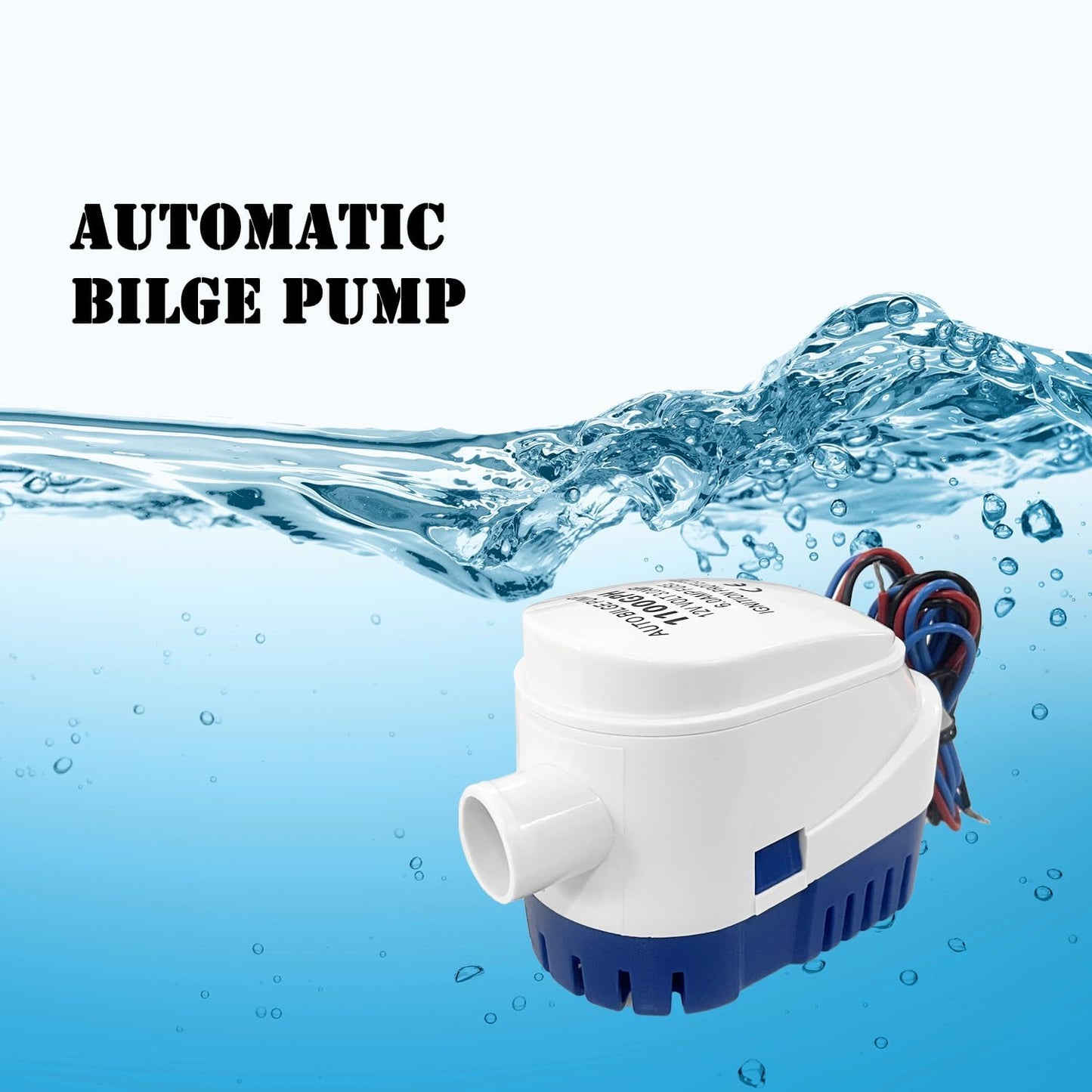 Regine Switzerland Automatic Submersible Bilge Pump - 1-1/8 Inch Dia, 12V 1100GPH with Built-in Float Switch