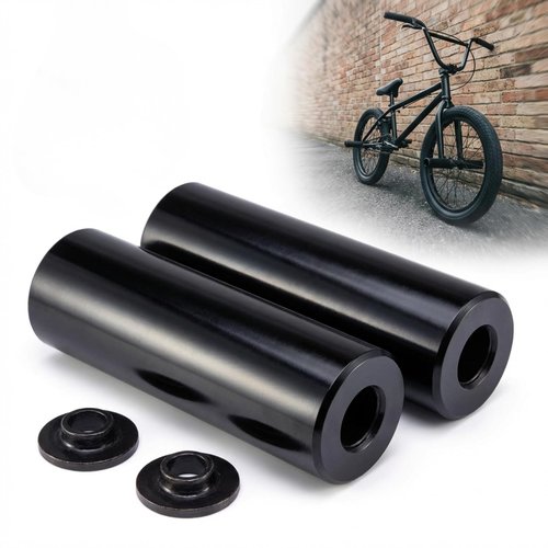 Juscycling Cr-Mo Steel BMX Pegs, Non-Threaded Grinding Pegs, 110mm Length, 38mm Diameter, 14mm Axle Hole with 3/8" Adapter, (Black)