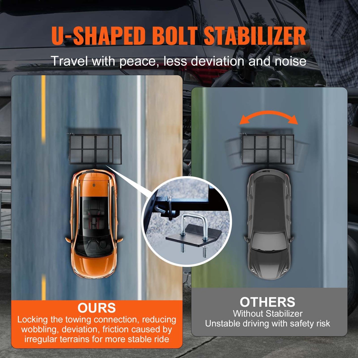 VEVOR Hitch Mount Wheelchair Carrier, 500LBS Mobility Scooter Carrier with Folding Ramp, Iron Trailer Hitch Rack Basket with Stabilizer, Straps, Fit 2" Hitch Receiver for SUV Van Car, 45.3" x 25.6"