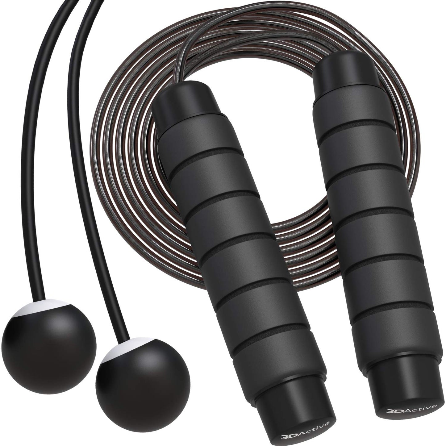 3DActive Jump Rope, Tangle-Free Adjustable Skipping Rope with Ball Bearings. Perfect for Home Workouts, Cardio Exercise & Burning Calories. Cordless Jump Rope, Handle Weights & Carry Bag Included - Black