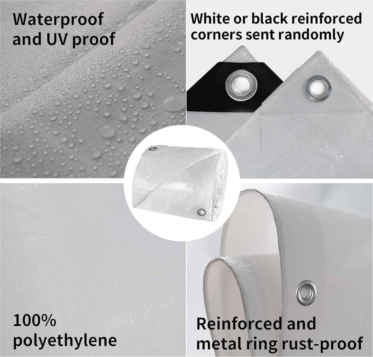 TARPAL 30'x30' White Tarp Waterproof 7.5 mil Medium Duty All Purpose Poly Tarps Cover Waterproof,Snow Proof UV Protection,Rip and Tear Proof,Poly Tarpaulin