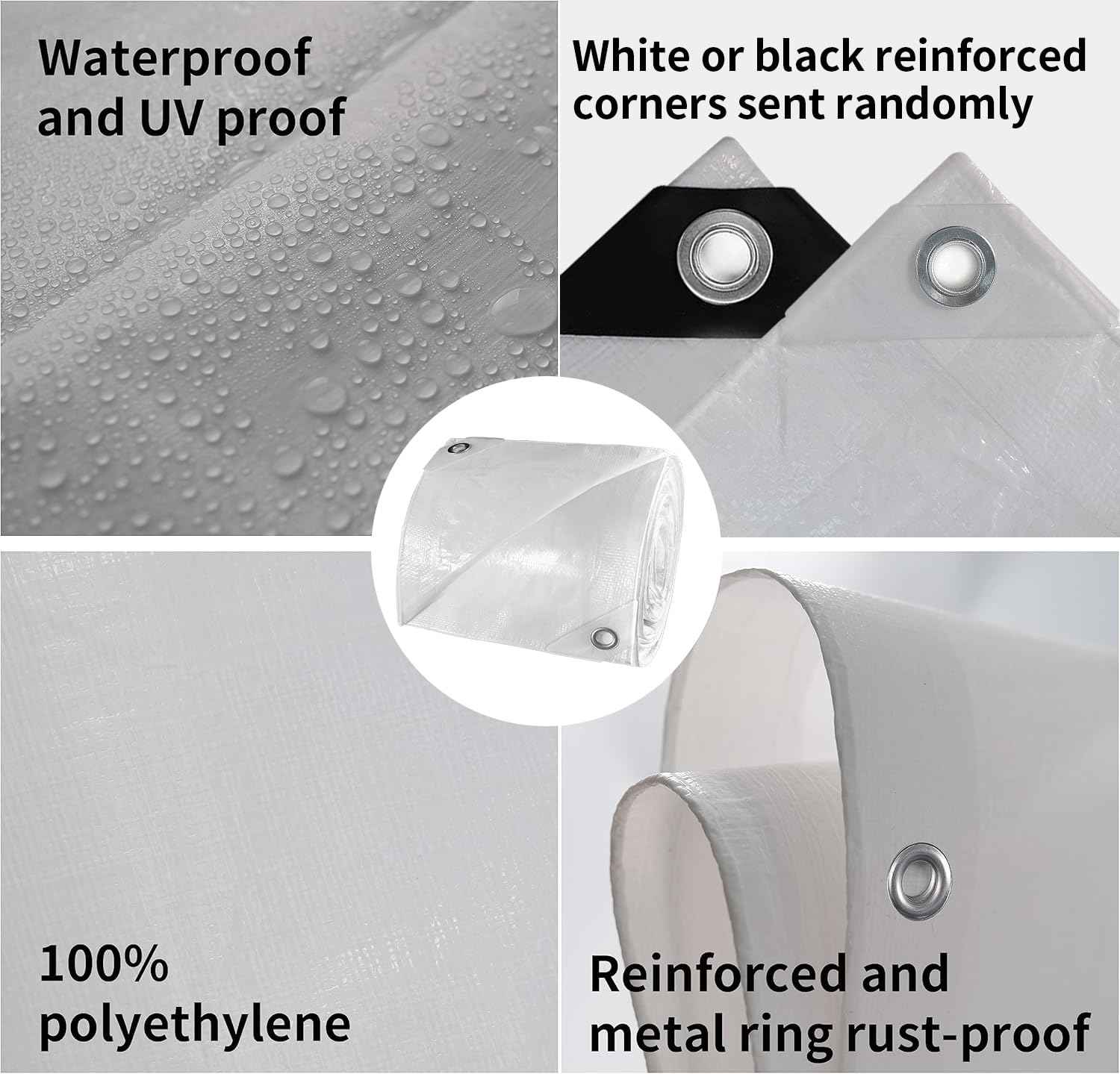 TARPAL 30'x30' White Tarp Waterproof 7.5 mil Medium Duty All Purpose Poly Tarps Cover Waterproof,Snow Proof UV Protection,Rip and Tear Proof,Poly Tarpaulin