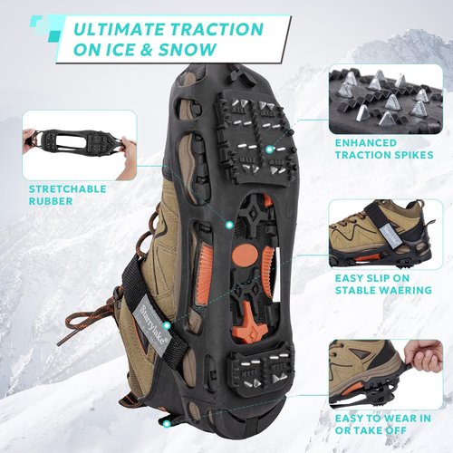 Starrylake Ice Snow Traction Cleats with 24 Steel Studs Crampons Anti Slip for Walking, S
