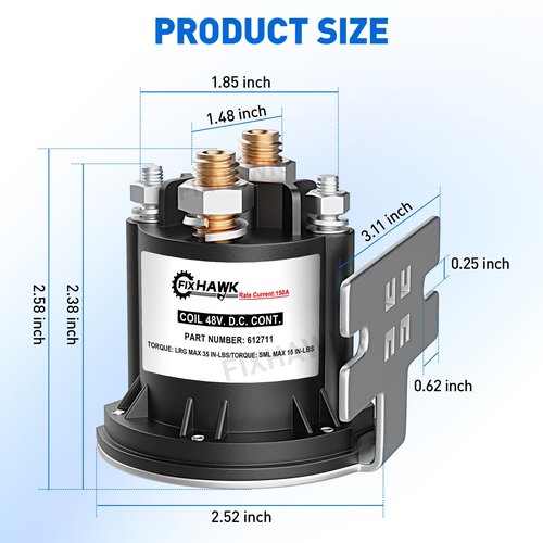 FIXHAWK 48 Volt Solenoid for EZGO TXT Electric 2010-up and All 48V MPT 800/1000 Vehicles Golf Cart 612711
