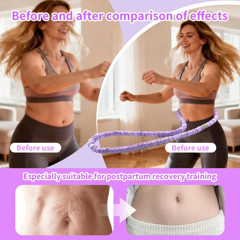 2 lbs Weighted Soft Velvet Hula Hoop Women, Spring Exercise Fitness Hoop Weight Loss Adults Collapsible Portable, No Bruising, for Core Strengt, Waist Toning&Fat Burning, Home Travel Workouts (Purple)