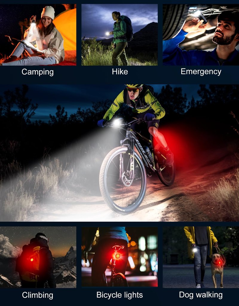 Zewdov 1000 Lumens Super Bright Bike Lights for Night Riding, 8+7 Modes Sturdy Aluminum Alloy Bicycle Lights Front and Rear, IP65 Waterproof & Rechargeable 9 LED Bike Headlight for Cycling Electronic