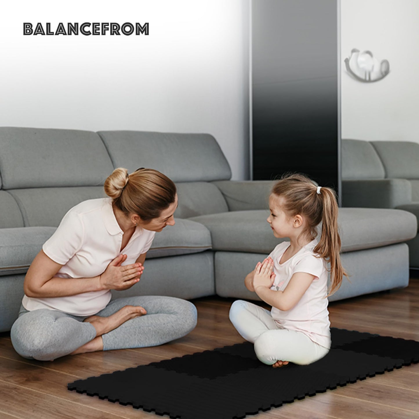 BalanceFrom Puzzle Exercise Mat 1/2" Thick, EVA Interlocking Foam Floor Tiles for Home Gym, Mat for Home Workout Equipment, Floor Padding for Kids, Black, 24 in x 24 in x 1/2 in, 24 Sq Ft - 6 Tiles